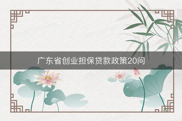 广东省创业担保贷款政策20问