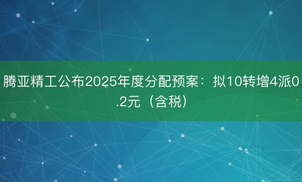 腾亚精工公布2025年度分配预案：拟10转增4派0.2元（含税）
