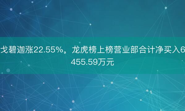 戈碧迦涨22.55%，龙虎榜上榜营业部合计净买入6455.59万元