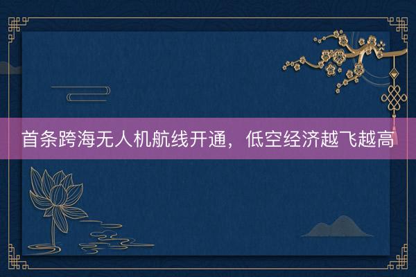 首条跨海无人机航线开通,低空经济越飞越高