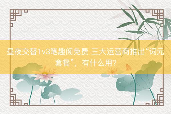昼夜交替1v3笔趣阁免费 三大运营商推出“词元套餐”，有什么用？