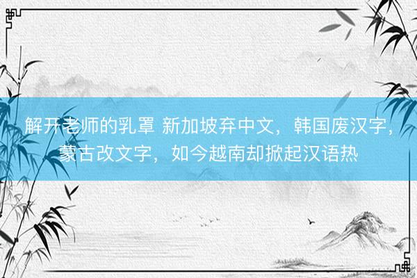 解开老师的乳罩 新加坡弃中文，韩国废汉字，蒙古改文字，如今越南却掀起汉语热