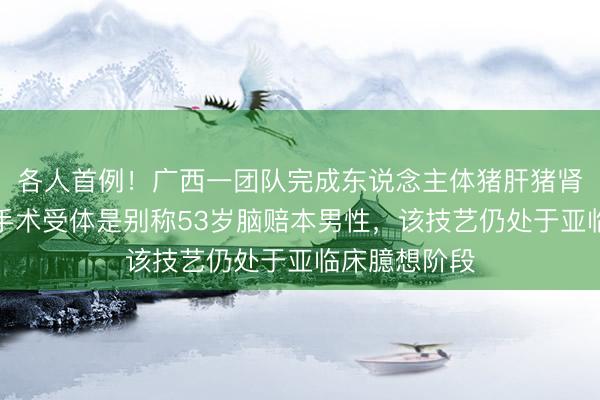 各人首例！广西一团队完成东说念主体猪肝猪肾鸠集移植：手术受体是别称53岁脑赔本男性，该技艺仍处于亚临床臆想阶段