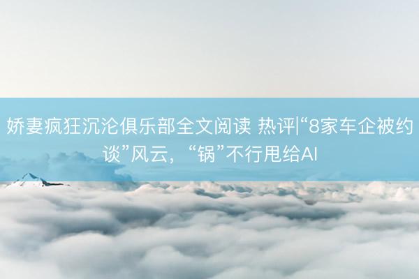 娇妻疯狂沉沦俱乐部全文阅读 热评|“8家车企被约谈”风云，“锅”不行甩给AI