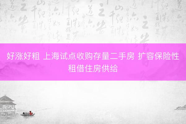 好涨好粗 上海试点收购存量二手房 扩容保险性租借住房供给