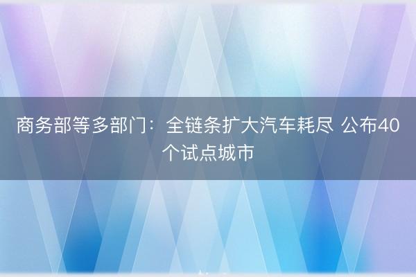 商务部等多部门：全链条扩大汽车耗尽 公布40个试点城市